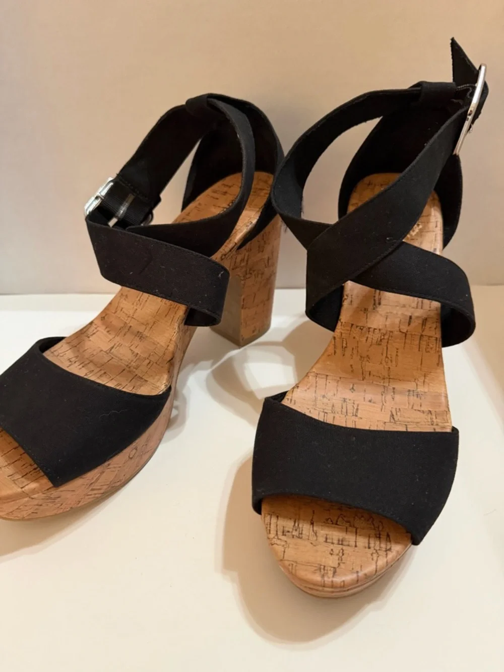 American Eagle Outfitters Black Cork-Platform Crisscross Sandals
